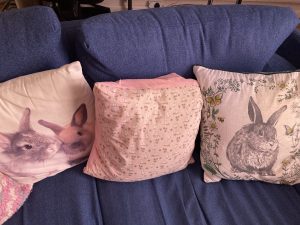 Three rabbit cushions